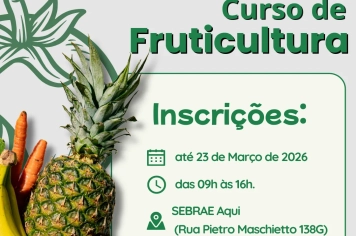 INSCRIÇÕES ABERTAS PARA CURSO GRATUITO DE FRUTICULTURA EM PEDRINHAS PAULISTA.